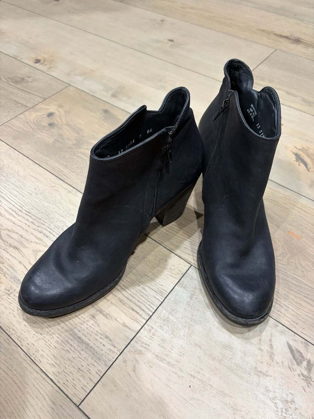 Paul Green Black Leather Side-Zip Block Heel Ankle Booties